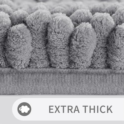 Yimobra Luxury Chenille Bathroom Rugs Sets 2 Piece, Extra Thick Non Slip Quick Dry Bath Mat for Shower Floor, Fluffy Shaggy Microfiber Absorbent Machine Washable Bathmat (Grey, 20" x 32"+17" x 24")