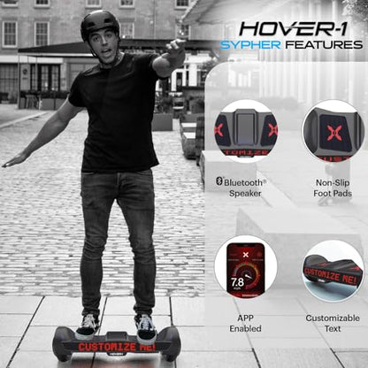Hover-1 Sypher Electric Self-Balancing Hoverboard with Customizable Screen, Dual 150W Motors, 7 mph Max Speed, and 7 Miles Max Range