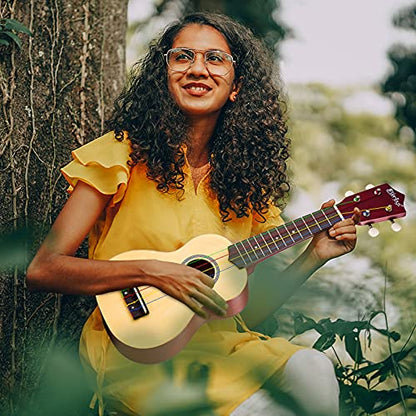 Everjoys Soprano Ukulele Beginner Pack-21 Inch w/Rainbow String Free Online Lesson Gig Bag Fast Learn Songbook Digital Tuner Pick All in One Kit