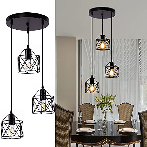 DuMaiWay Pendant Light, Black Industrial Farmhouse Metal Hanging Lights Fixture Ceiling Lamp, Dining Room Light for Barn Restaurant Foyer Bar Hallway Kitchen Island E26