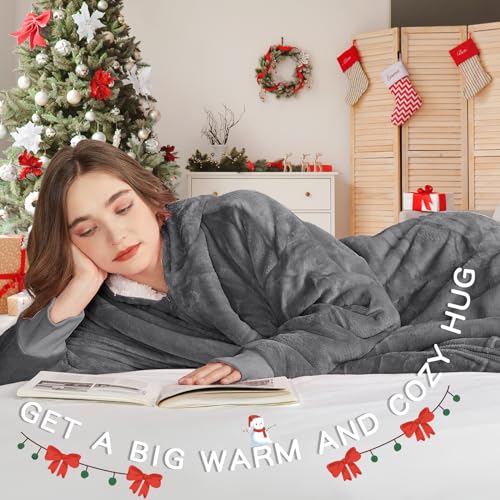 JOYWOO Wearable Blanket Hoodie, Oversized Hoodie Sweatshirt Blanket for Adults Women Men, Gift, Cozy and Fuzzy Sherpa Hoodie Blanket with Zipper and Giant Pocket