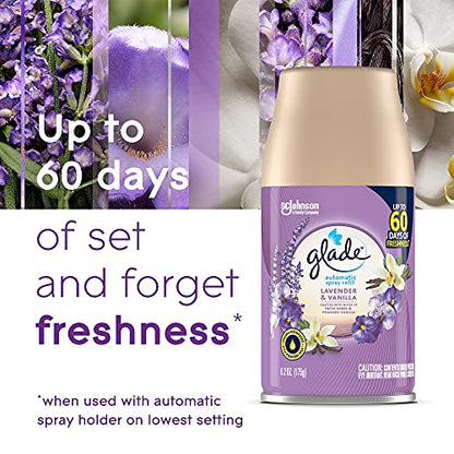 Add 3 To Your Cart!  Glade Automatic Spray Refill, Air Freshener for Home and Bathroom, Lavender & Vanilla, 6.2 Oz, 6 Count