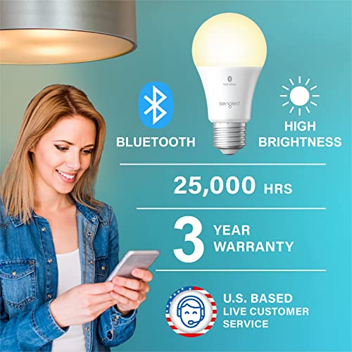 Sengled Alexa Light Bulb 75W Equivalent, Smart Light Bulbs Bluetooth Mesh 1050 LM, Smart Bulbs That Work with Alexa Only 2700K, High Brightness, Soft White A19 Dimmable Bulb, No Hub Required, 4 Pack