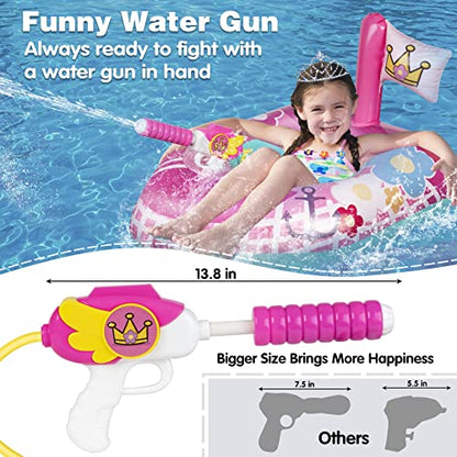 2 Pack Kids Pool Floats with Squirt Gun, Inflatable Pool Toys for Kids, Pink Flower Princess Pool Toys for Girls, Blow up Fire Truck Pool Floats for Toddlers，Baby Water Float Summer Pool Game Toys