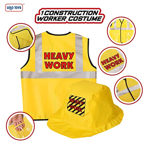 Lolo Toys 20-Piece Construction Truck & Road Play Mat Set: Toy Construction Vehicles & Costume with Hat for Boys & Girls, Includes 5 Small Metal Diecast Construction Vehicle Toys & Search Game