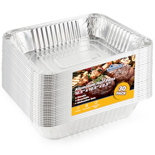 EHOMEA2Z Aluminum Pans Disposable Half Size (30 Pack) 9x13 Prepping, Roasting, Food, Storing, Heating, Cooking, Chafers, Catering, Crawfish Trays