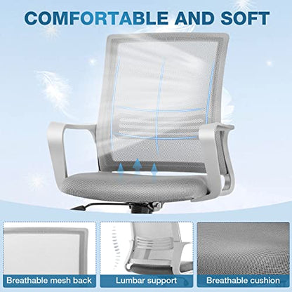 Drafting Chair Standing Desk Chair Tall Office Chair Counter Height Office Chairs with Armrests High-Density Sponge Thicker Seat for Bar Height Desk, Light Grey