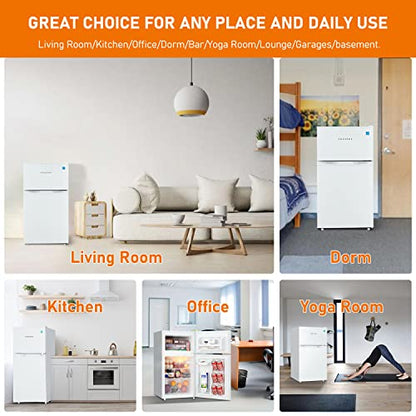 Frestec 3.1 CU' Mini Fridge with Freezer,2-Door Compact Refrigerator,Small Refrigerator for Bedroom Dorm Office Apartment, White (FR 302 WH)