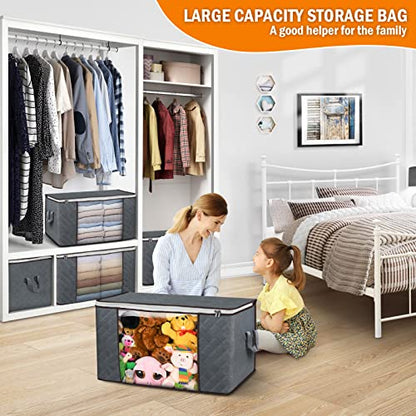 90L Large Storage Bags, 6 Pack Clothes Storage Bins Foldable Closet Organizer Storage Containers with Durable Handles Thick Fabric for Clothing, Blanket, Comforters, Bed Sheets, Pillows and Toys (Gray)