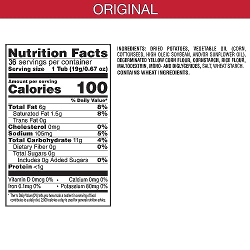 Pringles Potato Crisps Chips, Lunch Snacks, On-the-Go Snacks, Original (36 Cups)