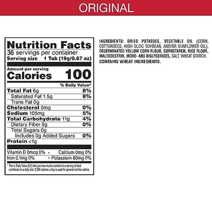 Pringles Potato Crisps Chips, Lunch Snacks, On-the-Go Snacks, Original (36 Cups)