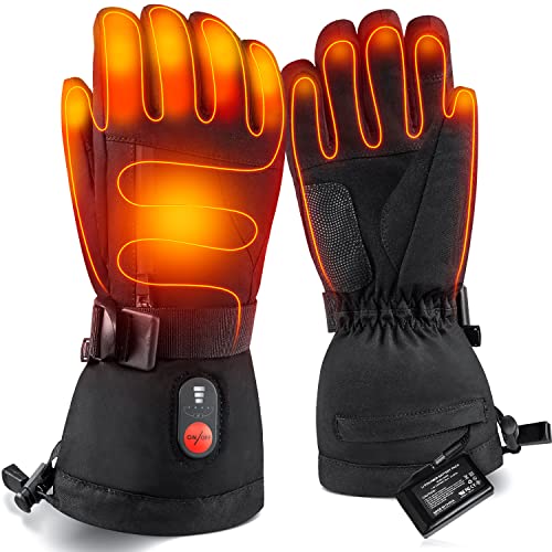 Battery Heated Gloves for Men Women,Rechargeable Electric Heated Ski Gloves Touchscreen,Winter Hand Warmer Gloves for Cycling Motorcycling Hunting Hiking