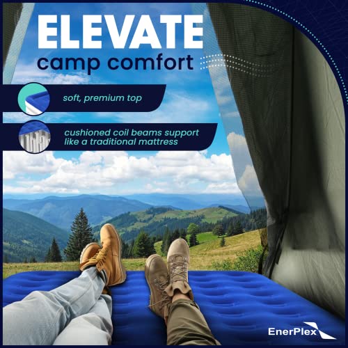 EnerPlex Camping Air Mattress with Built in Pump - Queen Blow Up Mattress for Travel & Guests - Portable Bed for Adults and Kids - Blue