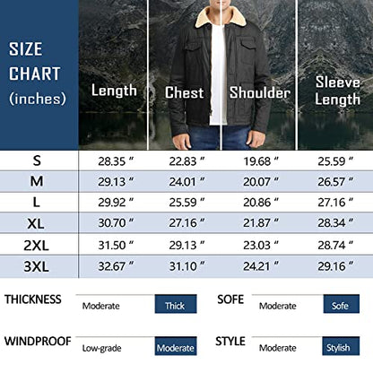 Heihuohua Men's Winter Thicken Outwear Coat Fleece Jacket with Flannel Collar, Black, Large