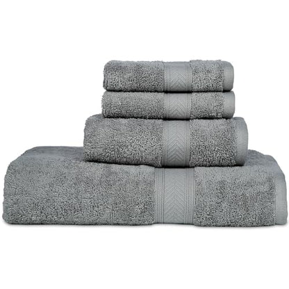 CASALINO Plush Collection Towel Set, Premium Quality 100% Pure Cotton, Highly Absorbent, Super Soft, Soft and Plush, (4 PCS Hand Towel Set, Silver)