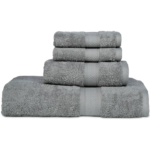CASALINO Plush Collection Towel Set, Premium Quality 100% Pure Cotton, Highly Absorbent, Super Soft, Soft and Plush, (4 PCS Hand Towel Set, Silver)