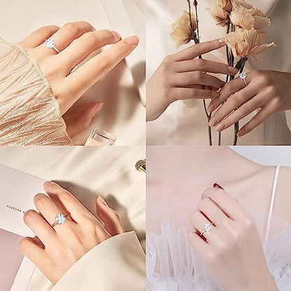 Turandoss Moissanite Wedding Rings for Women, 2ct Round D Color VVS1 Clarity Lab Created Diamond Rings 14K White Gold Vermeil 4 Prong Knife Edge Moissanite Engagement Rings for Women Jewelry Gifts