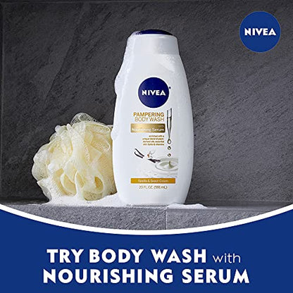NIVEA Vanilla and Sweet Cream Pampering Body Wash with Nourishing Serum, 20 Fl Oz Bottle 3 BOTTLES!