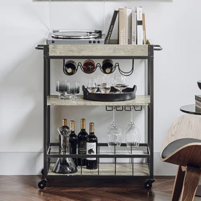 Haotian FKW56-HG,Bar Serving Cart Home Myra Rustic Mobile Kitchen Serving cart,Industrial Vintage Style Wood Metal Serving Trolley