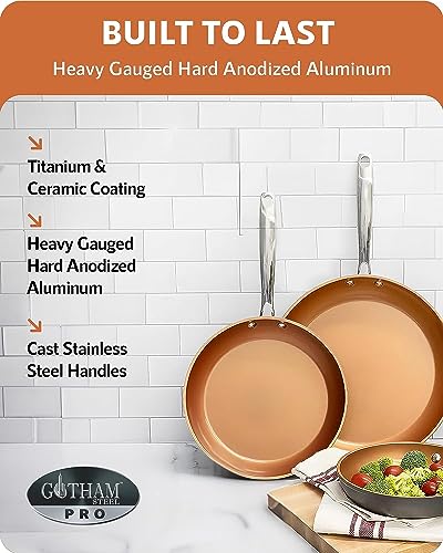 Gotham Steel Pro 13 Pc Ceramic Pots and Pans Set Nonstick Cookware Sets Pot and Pan Set, Kitchen Cookware Sets, Ceramic Cookware Set, Hard Anodized Cookware Set, Pot Set, Dishwasher Safe, Copper