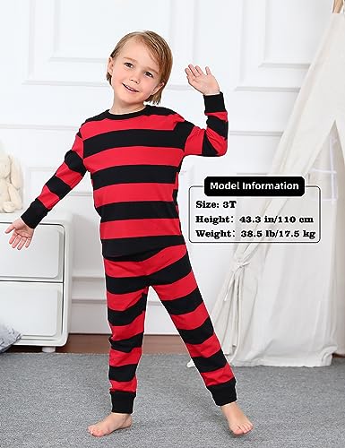 A&J DESIGN Red and Black Striped Pajamas Set for Toddler Boys Girls Pjs for Kids 6 Years