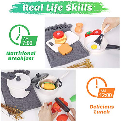 iPlay, iLearn Play Kitchen Accessories Set, Kids Cooking Toys, Toddlers Pots Pans Playset, Pretend Chef Cookware Appliance W/ Utensils, Fake Food, Birthday Gift for 3 4 5 Years Old Girls Boys Children
