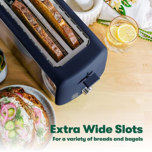 BELLA 4 Slice Toaster, Long Slot & Removable Crumb Tray, 7 Shading Options with Auto Shut Off, Cancel & Reheat Button, Toast Bread & Bagel, Stainless Steel & Blue