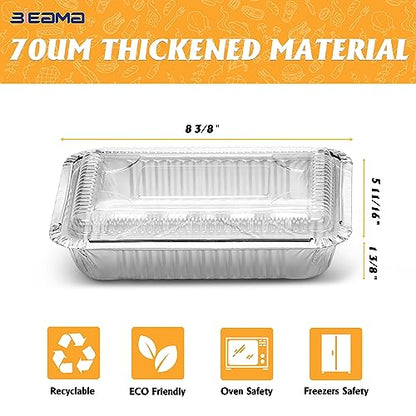 BIEAMA 50 Pack 8x5.5 Disposable Takeout Pans with Clear Lids, Disposable Baking Pans for Food To Go, Take Out, Foil Pans with Plastic Lids for Spill Resistance