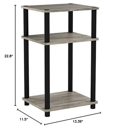 Furinno Just 3-Tier Turn-N-Tube End Table / Side Table / Night Stand / Bedside Table with Plastic Poles, 1-Pack, French Oak Grey/Black