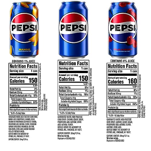 Pepsi Flavors Variety Pack, Wild Cherry, Mango, Original, 12 Ounce Cans (18 Pack)