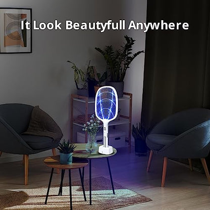 WBM SMART 2 in 1 Electric Bug Zapper, Mosquitoes Trap Lamp & Racket, USB Rechargeable Electric Fly Swatter for Home and Outdoor Powerful Grid 3-Layer Safety Mesh Safe to Touch