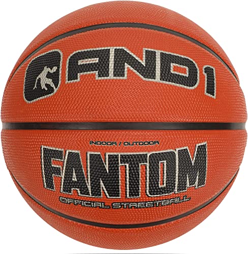 AND1 Fantom Rubber Basketball - Official Size Streetball, Made for Indoor and Outdoor Basketball Games - Sold Deflated (Pump NOT Included), Orange, Size 7