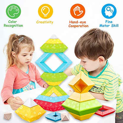 DQMOON Montessori Toys for 2-4 Year Old Boys Girls Toddlers Preschool Learning Activities 30Pcs Building Blocks Stacking Educational Toys STEM Sensory Toys Gifts for Kids Age 1-2 4 5 6