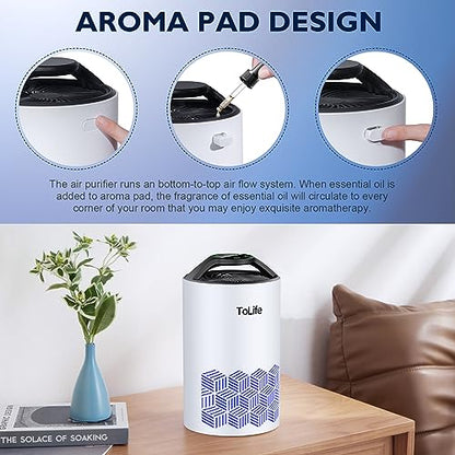 ToLife Air Purifiers for bedroom, HEPA Air Purifier for Home, Air Filters 99.97% Smoke Pollen Dander Dust, Portable Room Air Purifier with Low Noise Sleep Mode for Desktop Office, White