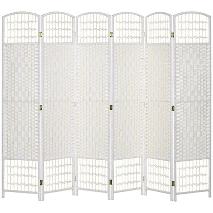 HOMCOM 6 Panel Room Divider, Folding Privacy Screen, 5.6' Room Separator, Wave Fiber Freestanding Partition Wall Divider for Rooms, Home, Office, White