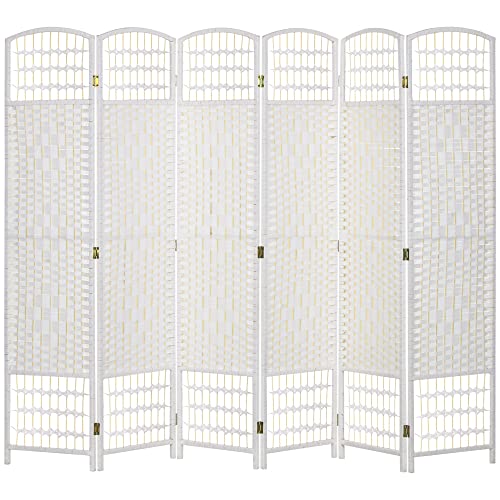 HOMCOM 6 Panel Room Divider, Folding Privacy Screen, 5.6' Room Separator, Wave Fiber Freestanding Partition Wall Divider for Rooms, Home, Office, White