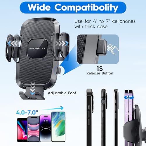 Eyemay 2023 Upgraded Phone Holder Car - [ Bumpy Roads Friendly ] Phone Mount for Car Dashboard Windshield Air Vent 3 in 1, Hand Free Mount for iPhone 15 14 13 12 Pro Max Samsung All Cell Phones