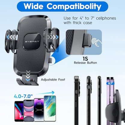 Eyemay 2023 Upgraded Phone Holder Car - [ Bumpy Roads Friendly ] Phone Mount for Car Dashboard Windshield Air Vent 3 in 1, Hand Free Mount for iPhone 15 14 13 12 Pro Max Samsung All Cell Phones