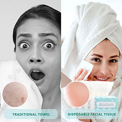 HOMEXCEL Makeup Remover Wipes, Disposable Face Towels 6 Pack, Facial Wash Cloths, Unscented Facial Tissues 100% Biodegradable, Dry and Wet Use for Baby Adult Sensitive Skin（600 Count）