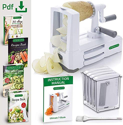 Spiralizer 7-Blade Vegetable Slicer, Strongest-and-Heaviest Spiral Slicer, Best Veggie Pasta Spaghetti Maker for Keto/Paleo/Non-Gluten, Comes with 4 Recipe Ebooks