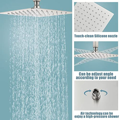 Saetow Brushed Nickel Shower System 12 Inch Shower Head with Hand Held Bathroom Luxury Rain Mixer Shower Combo Set Ceiling Mount,Shower Faucet Set with Valve and Trim