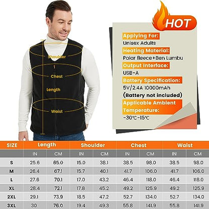 ISOPHO Heated Vest for Men and Women, USB Charging Vest Heating for 8 Hours, Electric Heated Jacket for Outdoor Work Black M(Power Bank NOT Include)