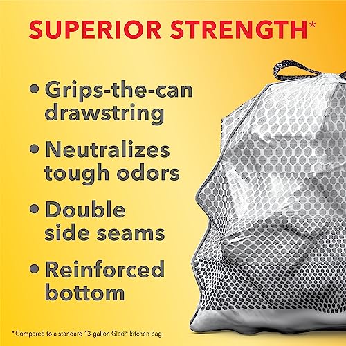 Glad ForceFlex MaxStrength with Clorox Tall Kitchen Drawstring Trash Bags, 13 Gallon Grey Trash Bags, Mountain Air Scent, 34 Count