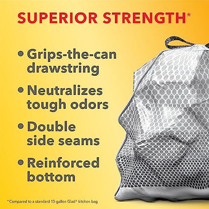 Glad ForceFlex MaxStrength with Clorox Tall Kitchen Drawstring Trash Bags, 13 Gallon Grey Trash Bags, Mountain Air Scent, 34 Count