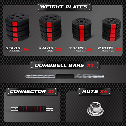 Yes4All Upgraded 44lbs/66lbs Pair Adjustable Weights Dumbbells Set, Free Weights Dumbbells Set with Connector and Stainless Steel Handle, Fitness Exercises for Home Gym, Cement Mixture