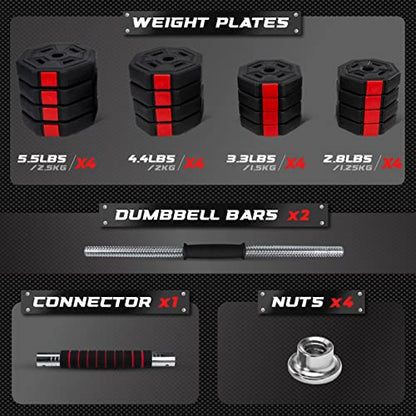Yes4All Upgraded 44lbs/66lbs Pair Adjustable Weights Dumbbells Set, Free Weights Dumbbells Set with Connector and Stainless Steel Handle, Fitness Exercises for Home Gym, Cement Mixture