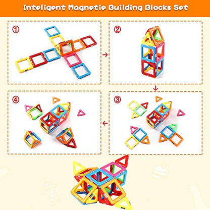 Upgraded Magnetic Blocks Tough Tiles STEM Toys for 3+ Year Old Boys and Girls Learning by Playing Games for Toddlers Kids, Compatible with Major Brands Building Blocks - STARTER SET