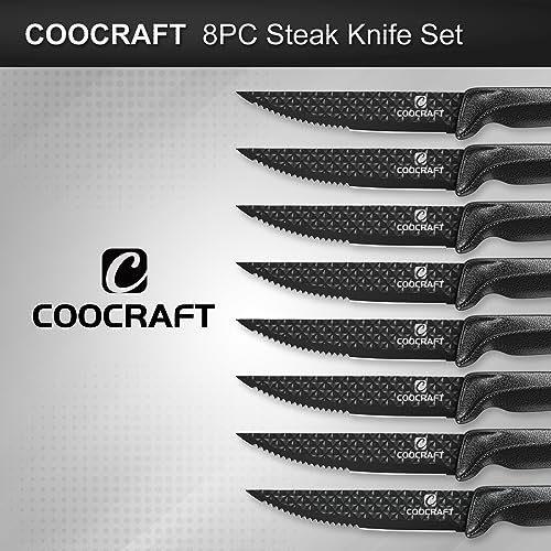 COOCRAFT Steak Knife Set, Steak Knives Set of 8 - Serrated Steak Knives - Ultra-Sharp High Carbon Stainless Steel Knives with Ergonomic Handles