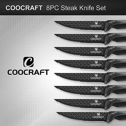 COOCRAFT Steak Knife Set, Steak Knives Set of 8 - Serrated Steak Knives - Ultra-Sharp High Carbon Stainless Steel Knives with Ergonomic Handles