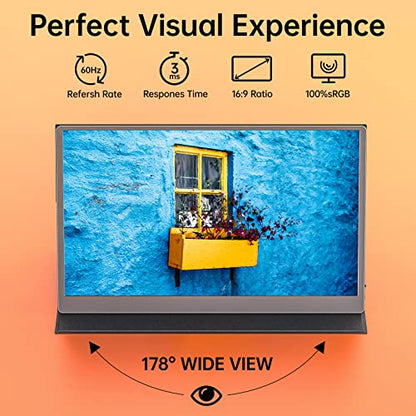 Upperizon Portable Monitor 15.6 Inch 1080P IPS Travel Monitor with Speaker Mini HDMI Dual USB-C Portable Monitor for Laptop MacBook PC Surface Xbox Switch PS5 with Cover